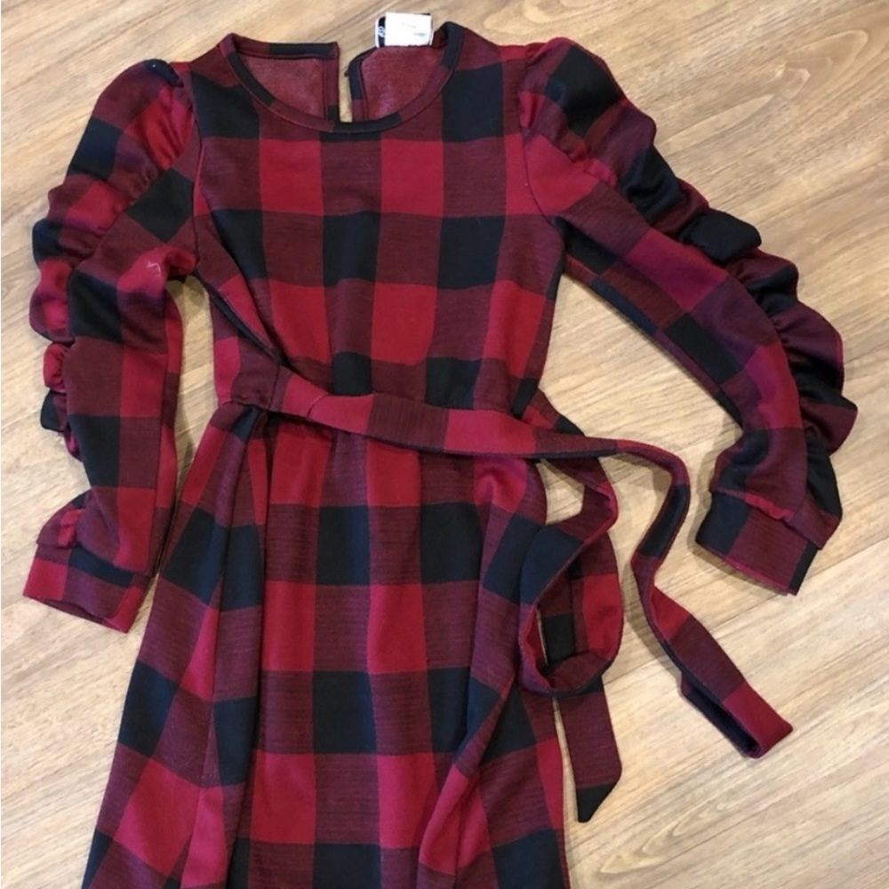 Rare Editions Red and Black Plaid Long Sleeve Kids Dress